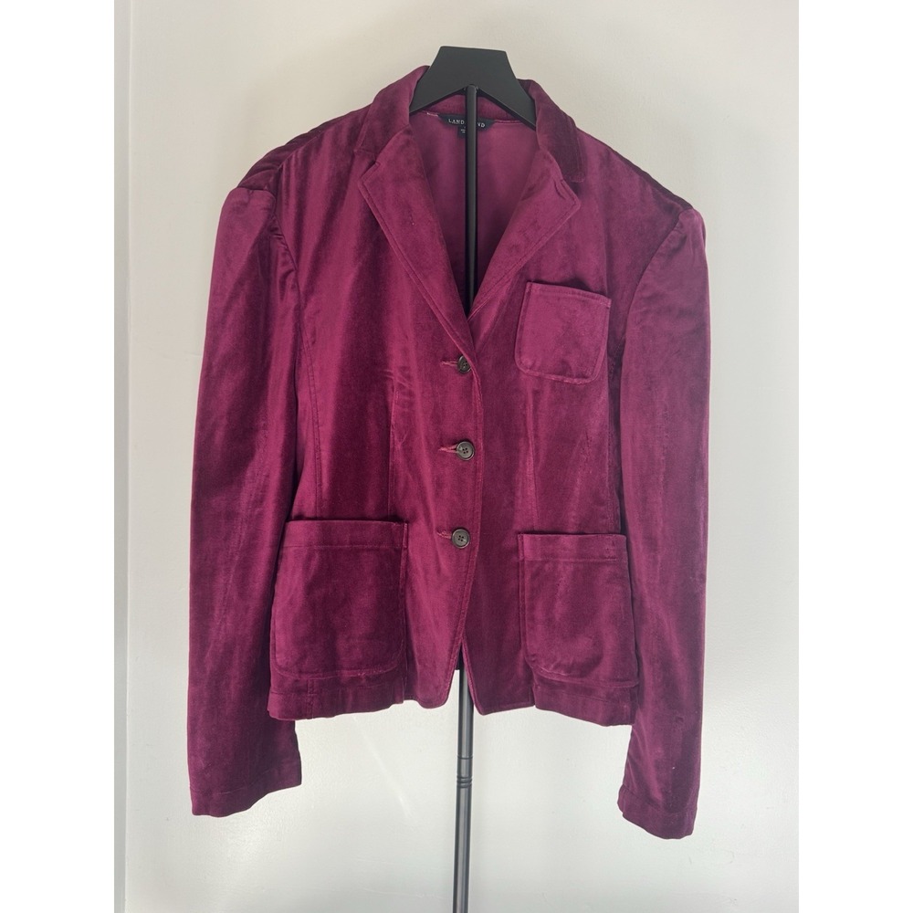 Lands' End Velvet Blazer  Sz  M‎ Fuchsia Purple Suede Feel Button Front Jacket